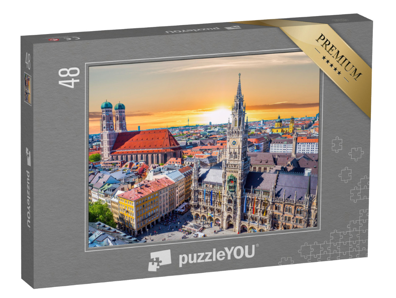 puzzle 48 dílků „Prostě krása: Mnichov při západu slunce, Bavorsko, Německo“