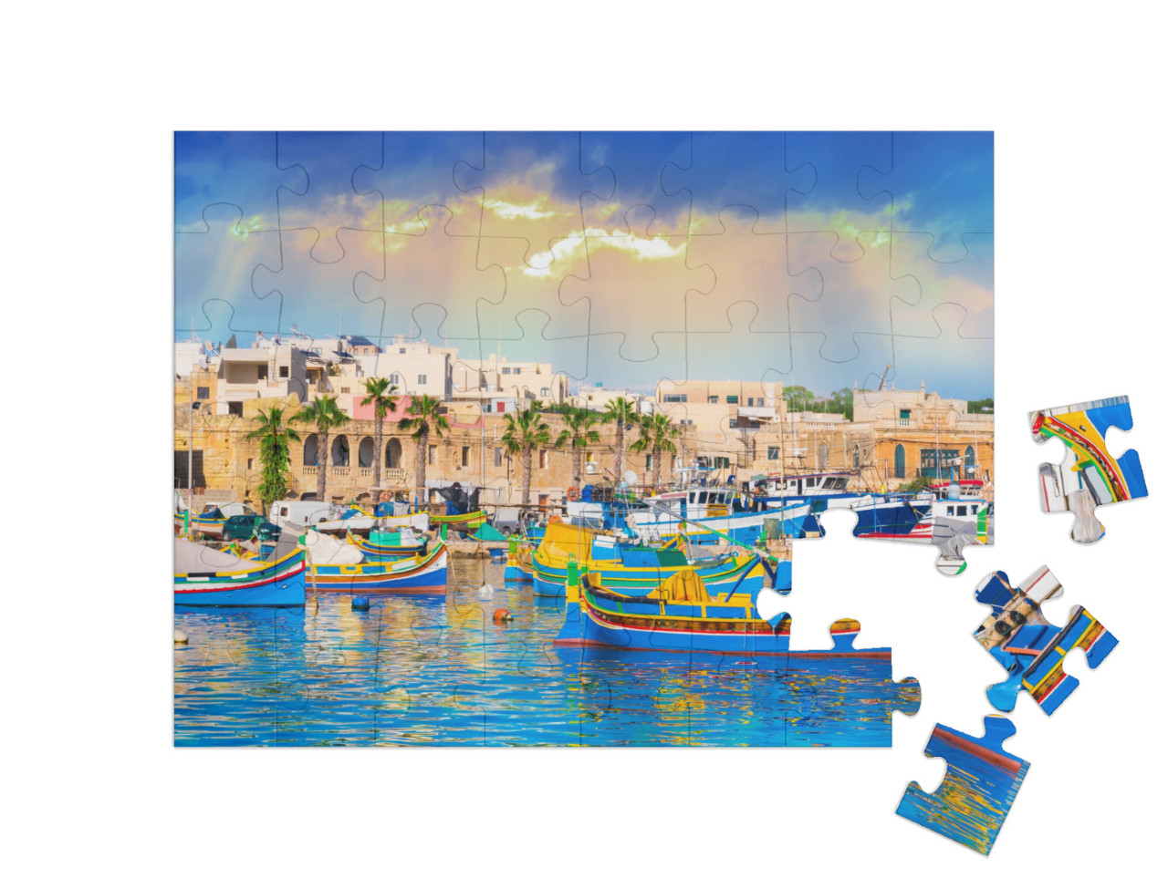 puzzle 48 dílků „Přístav obce Marsaxlokk na Maltě“