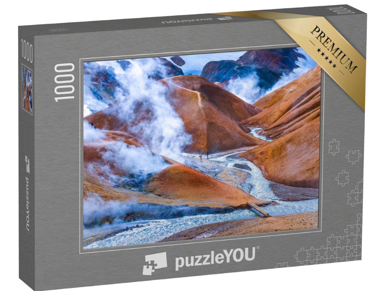 puzzle 1000 dílků „Krajina u Kerlingafjollu, kouřového pole, Island“