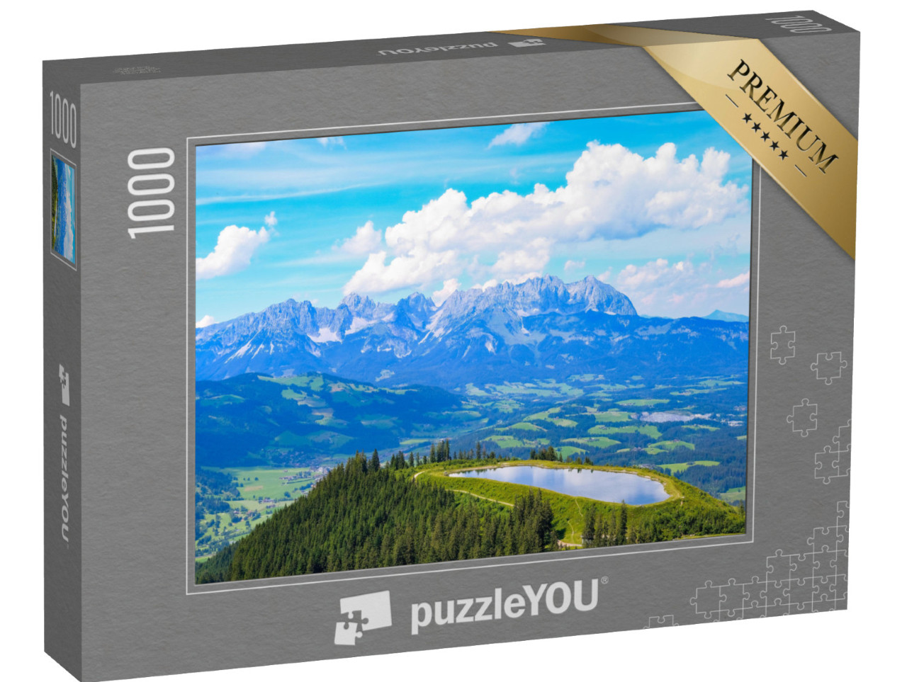 puzzle 1000 dílků „Panoramatický výhled na pohoří Wilder Kaiser u Kitzbühelu, Rakousko“