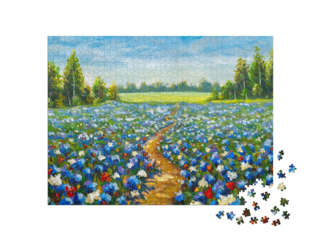 puzzle 1000 dílků „Cesta květinovým polem, Claude Monet Impresionismus“