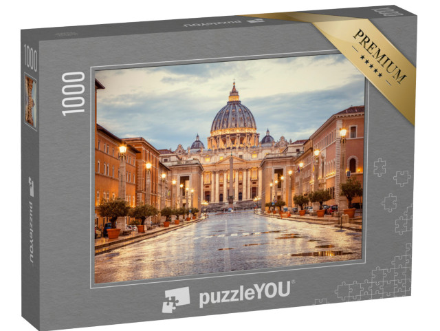 puzzle 1000 dílků „Svatopetrská bazilika večer z Via della Conciliazione v Římě“