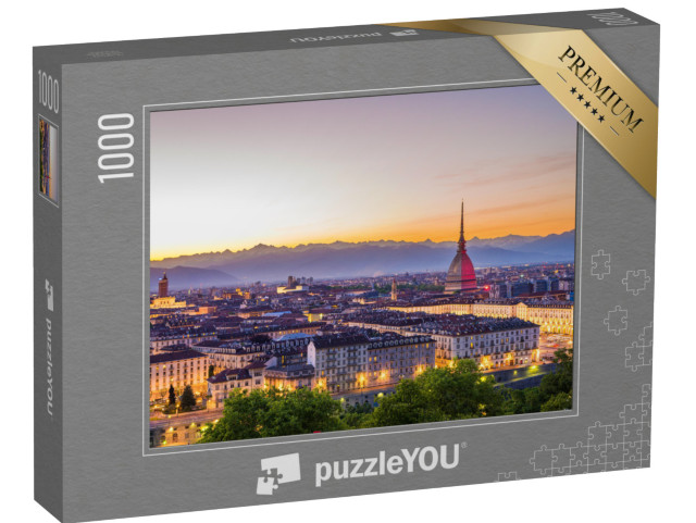 puzzle 1000 dílků „Panorama Turína v Itálii, krajina při západu slunce“