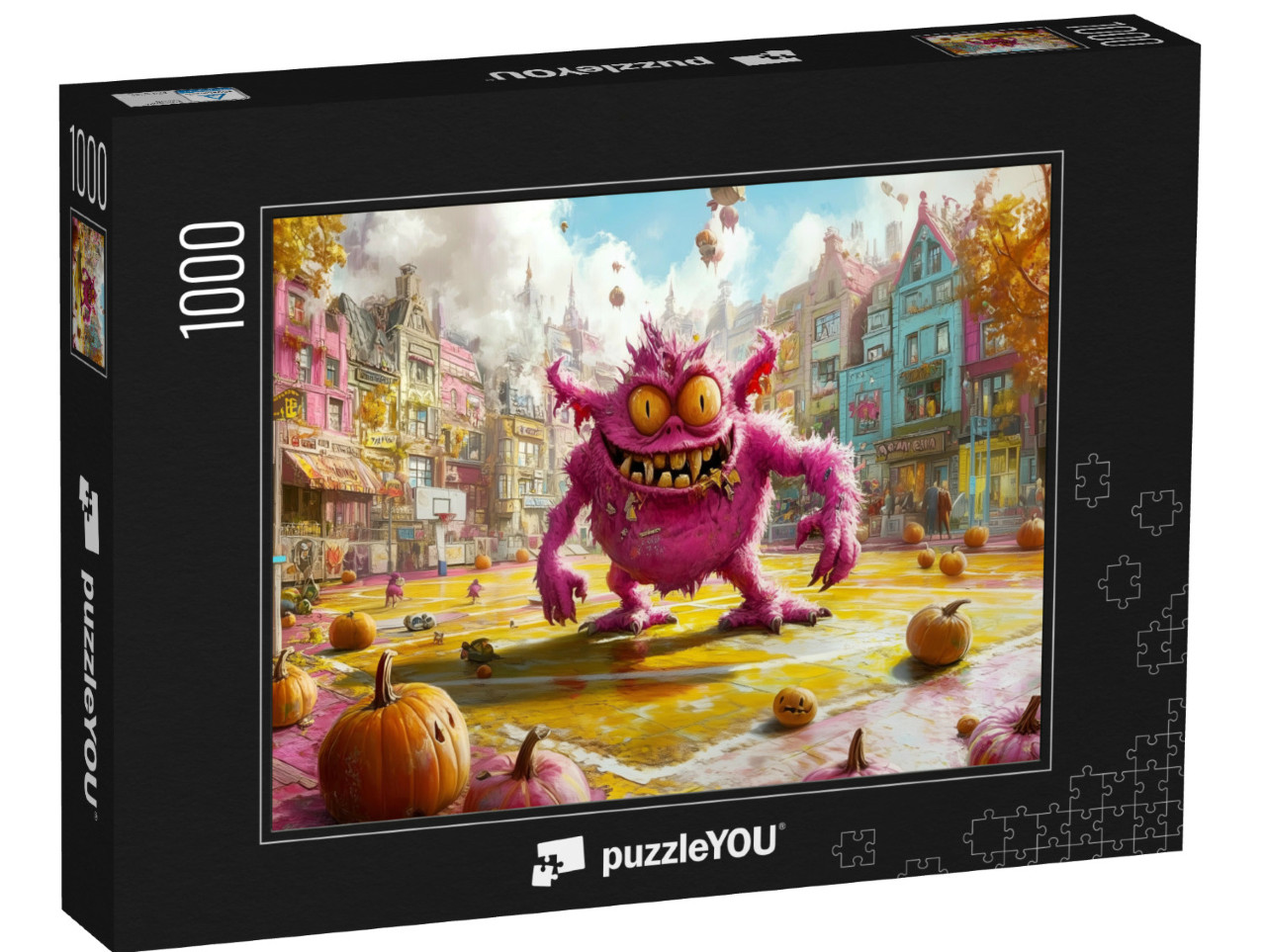 puzzle 1000 dílků „Fialové monstrum na basketbalovém hřišti na Halloween“