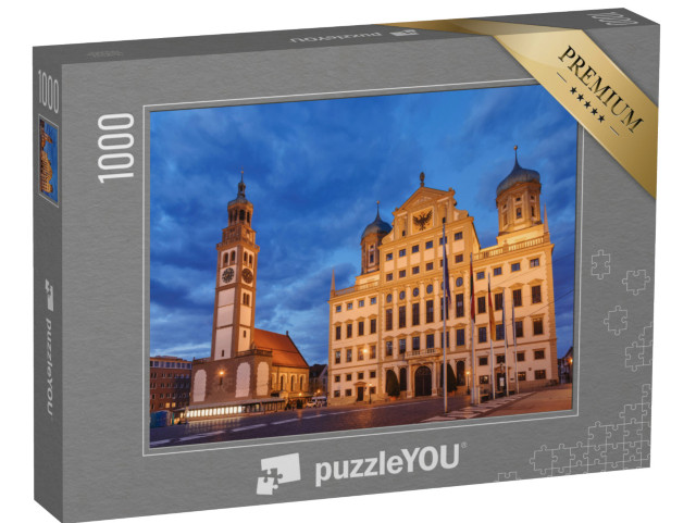 puzzle 1000 dílků „Osvětlený Perlachturm a radnice v Augsburgu, Německo“