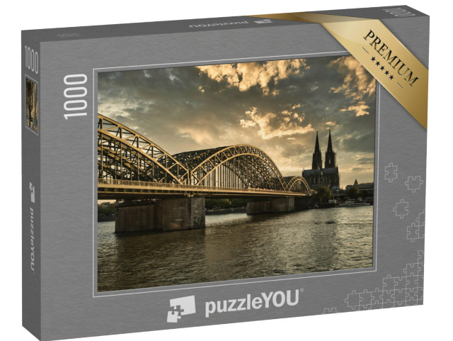 puzzle 1000 dílků „Kolínská katedrála při západu slunce s Rýnem, Severní Porýní-Vestfálsko, Německo“