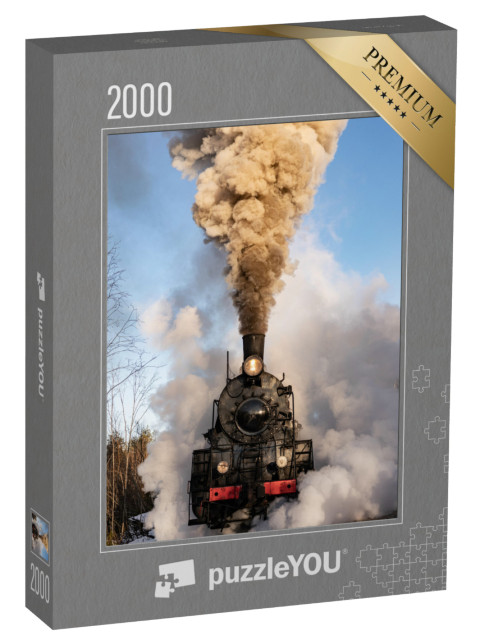 puzzle 2000 dílků „Retro parní vlak v plném provozu na železniční trati“