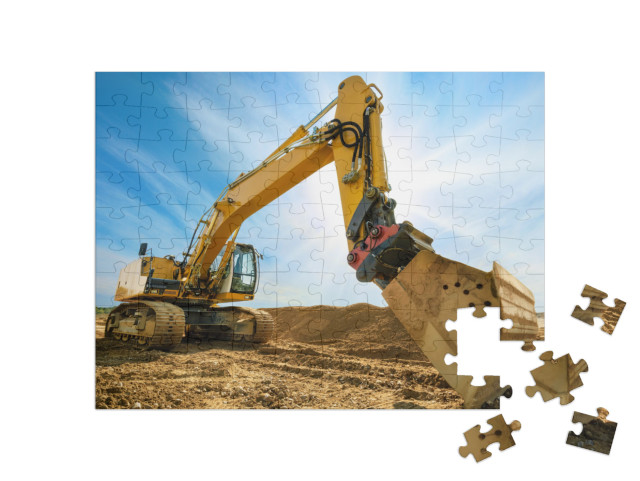 puzzle 100 dílků „Velký bagr na nové stavbě“