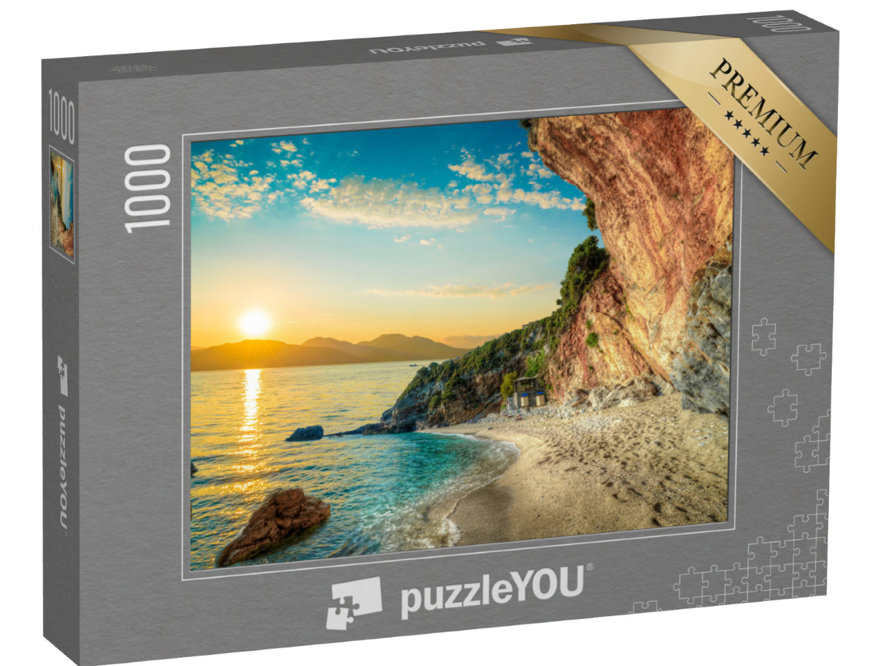 puzzle 1000 dílků „Krásná krajina s pláží a mořem při východu slunce, Korfu, Řecko“