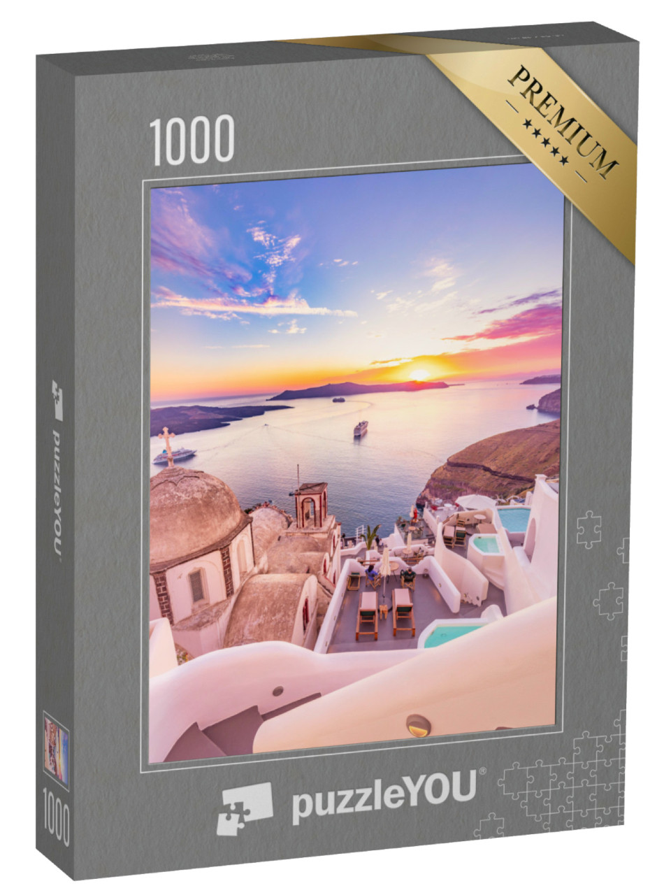 puzzle 1000 dílků „Pohled na Santorini: malebný jarní den, Řecko“