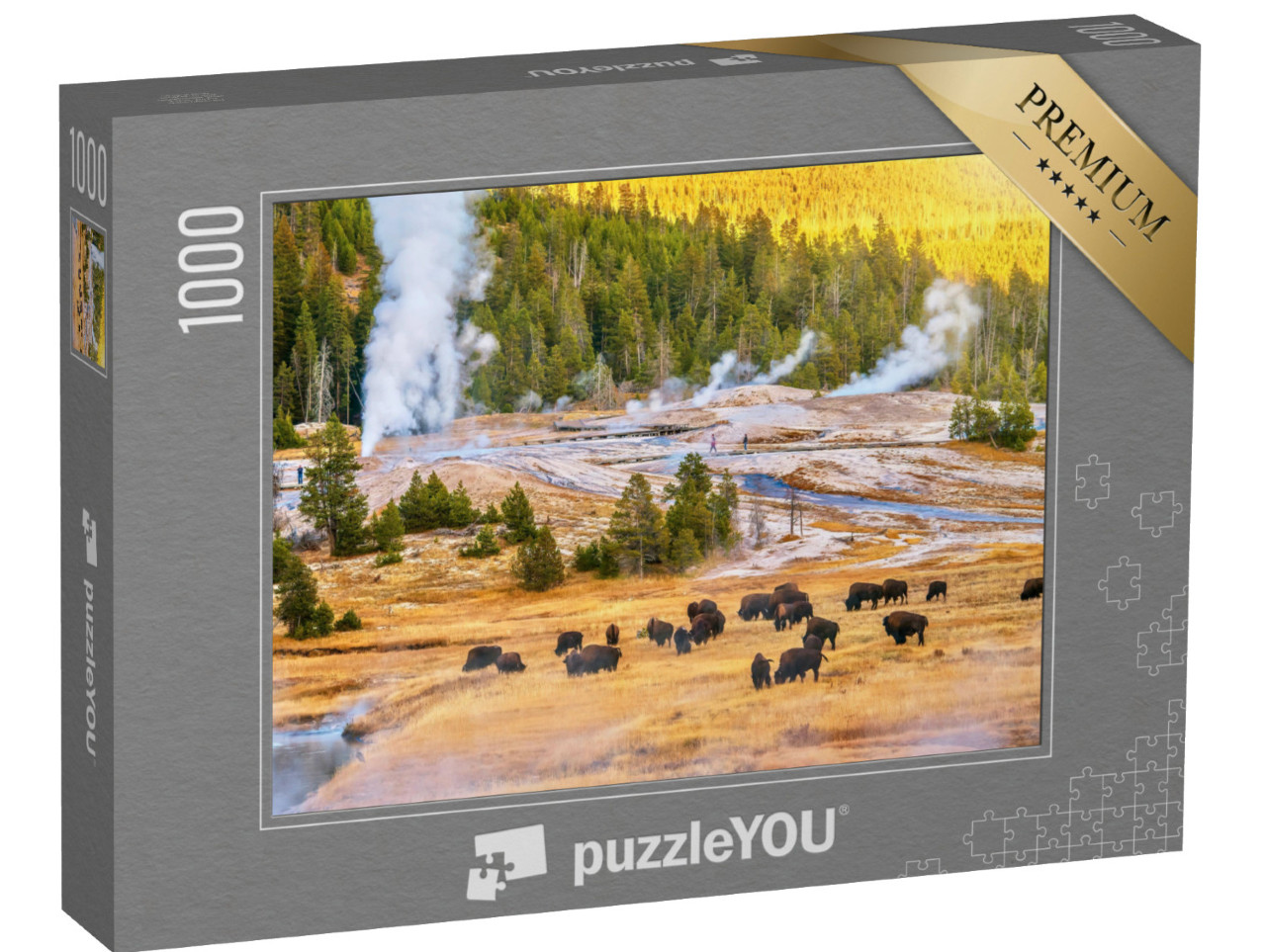 puzzle 1000 dílků „Stádo bizonů při západu slunce v Yellowstonském národním parku“