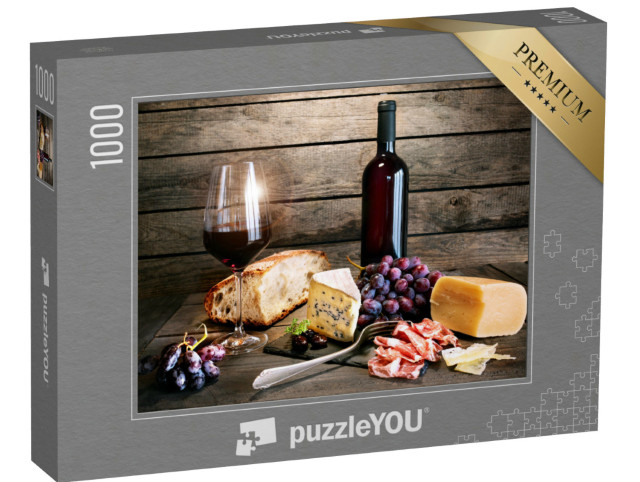 puzzle 1000 dílků „Italský životní styl s červeným vínem a sýrem“