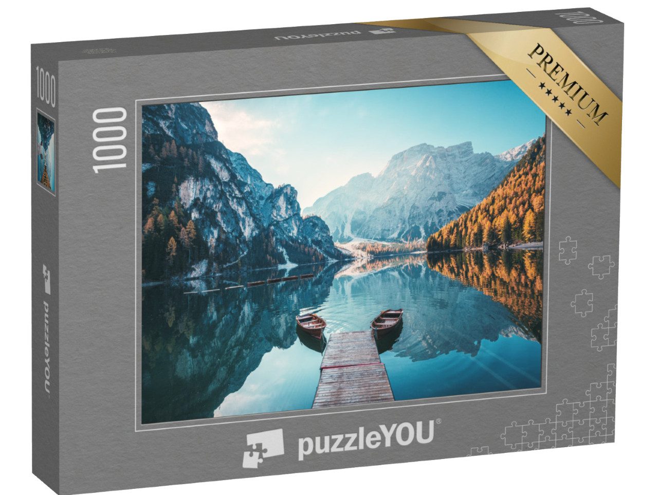 puzzle 1000 dílků „Lodě na jezeře Braies v Dolomitech, Jižní Tyrolsko, Itálie“