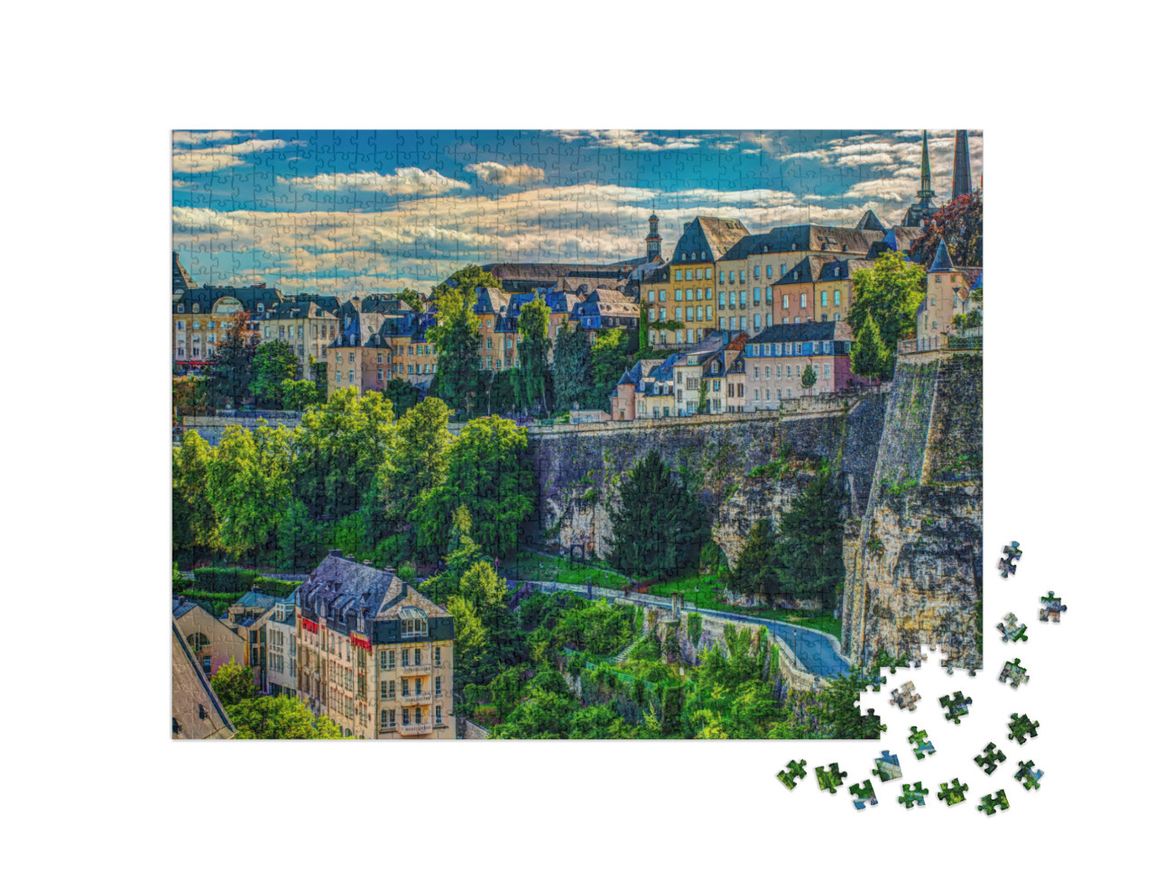 puzzle 1000 dílků „Letní panorama: Lucemburk ze vzduchu“