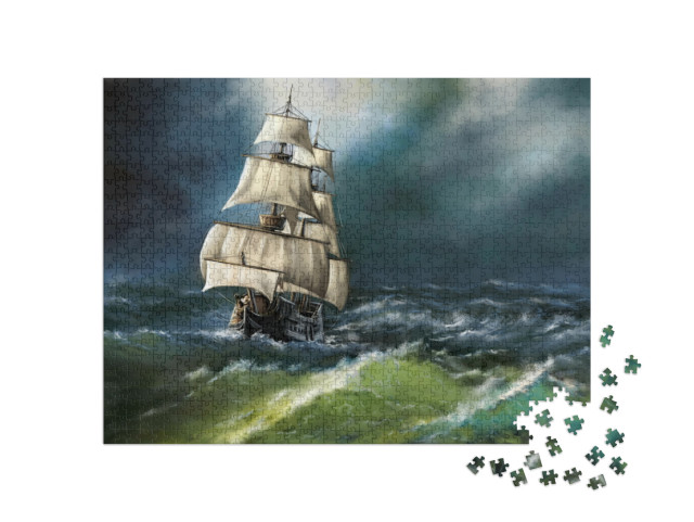 puzzle 1000 dílků „Stará loď na rozbouřeném moři“