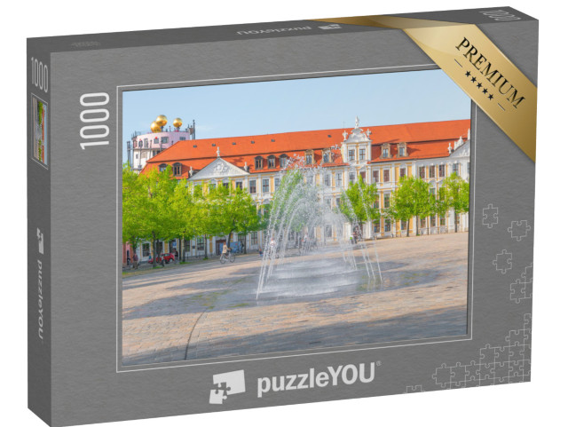 puzzle 1000 dílků „Velké náměstí s kašnou u katedrály, Magdeburg, Německo“