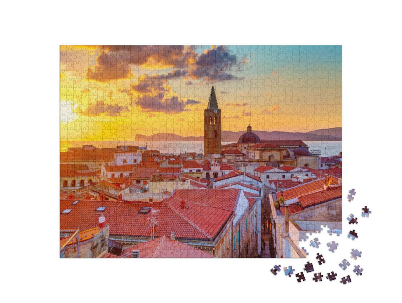 puzzle 1000 dílků „Západ slunce nad městem Alghero, Sardinie“