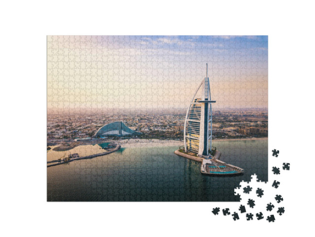 puzzle 1000 dílků „Dubajské panorama u moře a luxusní hotel Burj Al Arab“