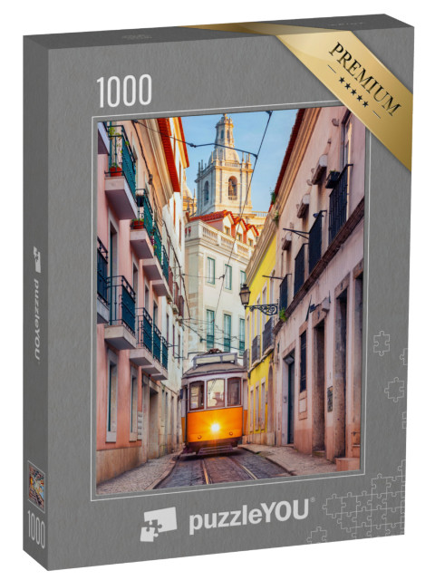 puzzle 1000 dílků „Lisabonská ulice s historickou tramvají, Portugalsko“