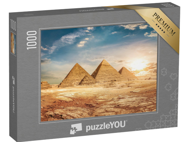 puzzle 1000 dílků „Egyptské pyramidy s písečnou pouští a oblohou“