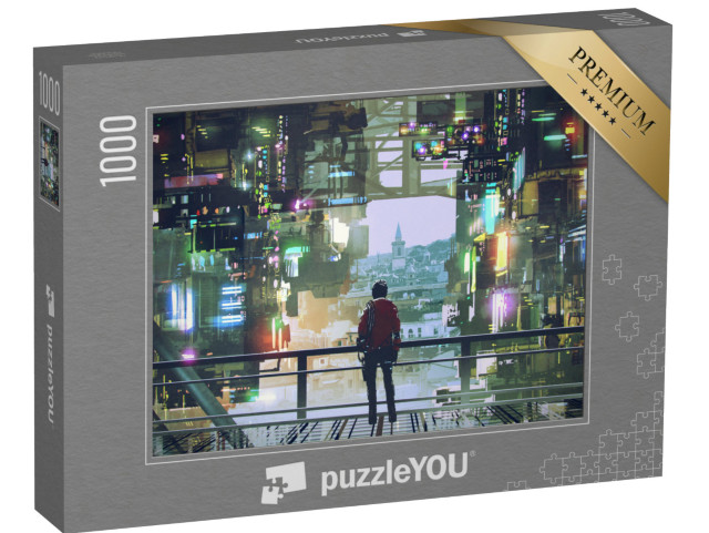 puzzle 1000 dílků „Digitální umění: Pohled na futuristické město“