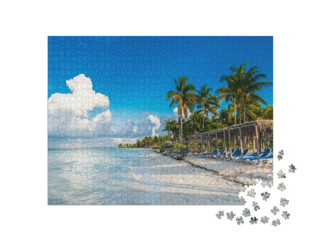 puzzle 1000 dílků „Místo na pláži před Karibským mořem, Cayo Gulliermo, Kuba“