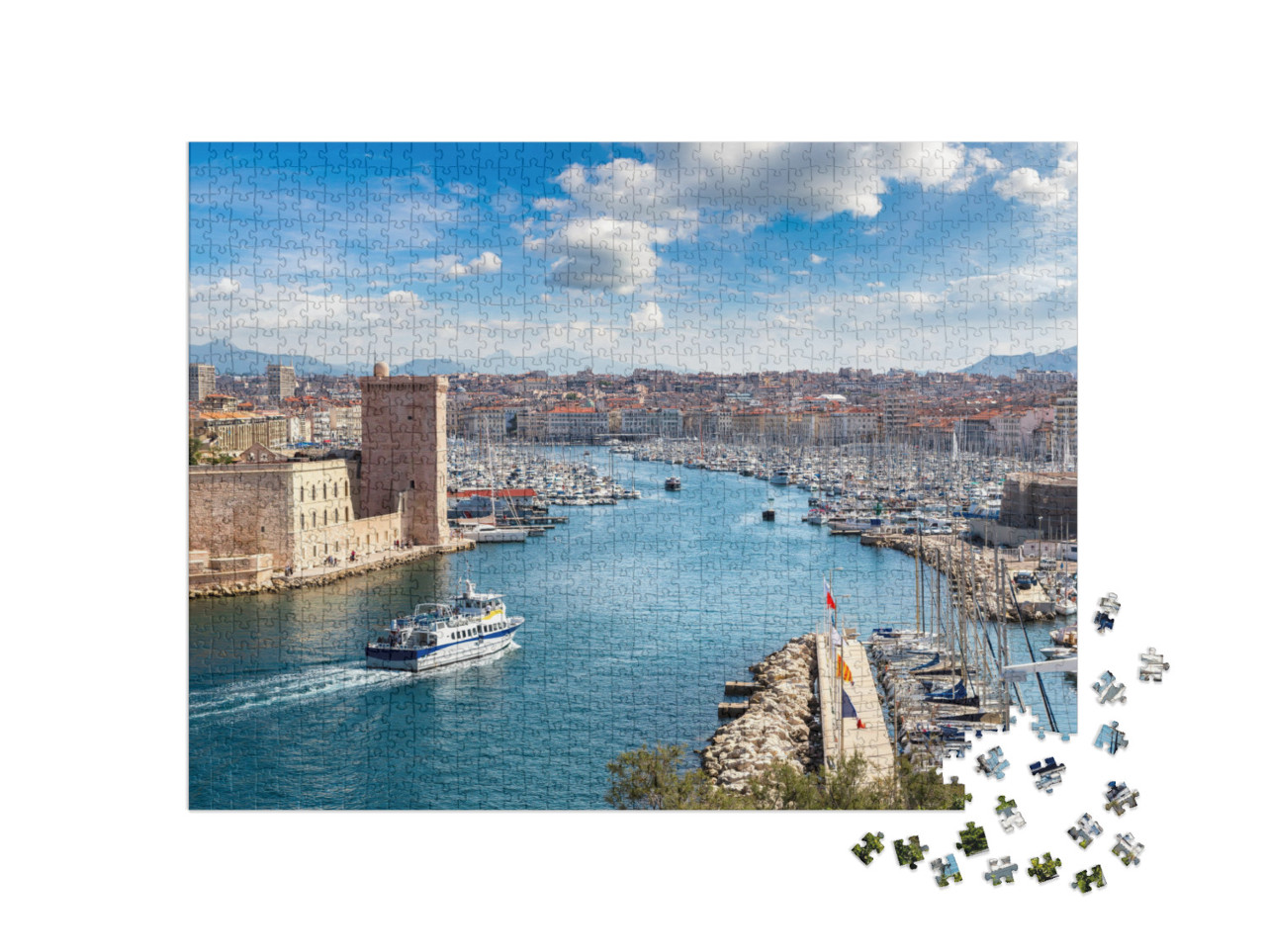 puzzle 1000 dílků „Hrad Saint Jean a přístav Vieux Port v Marseille, Francie“