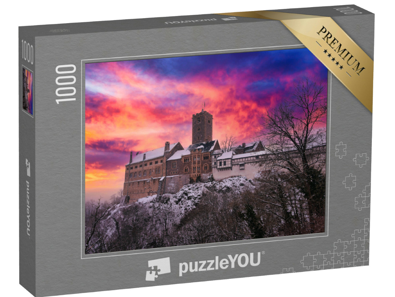 puzzle 1000 dílků „Hrad Wartburg v Durynském lese u Eisenachu v záři zapadajícího slunce“