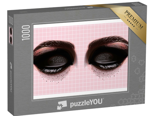 puzzle 1000 dílků „Kreslené oči postavy, Anime Girl Eyes, Velké zavírací kouřové...“
