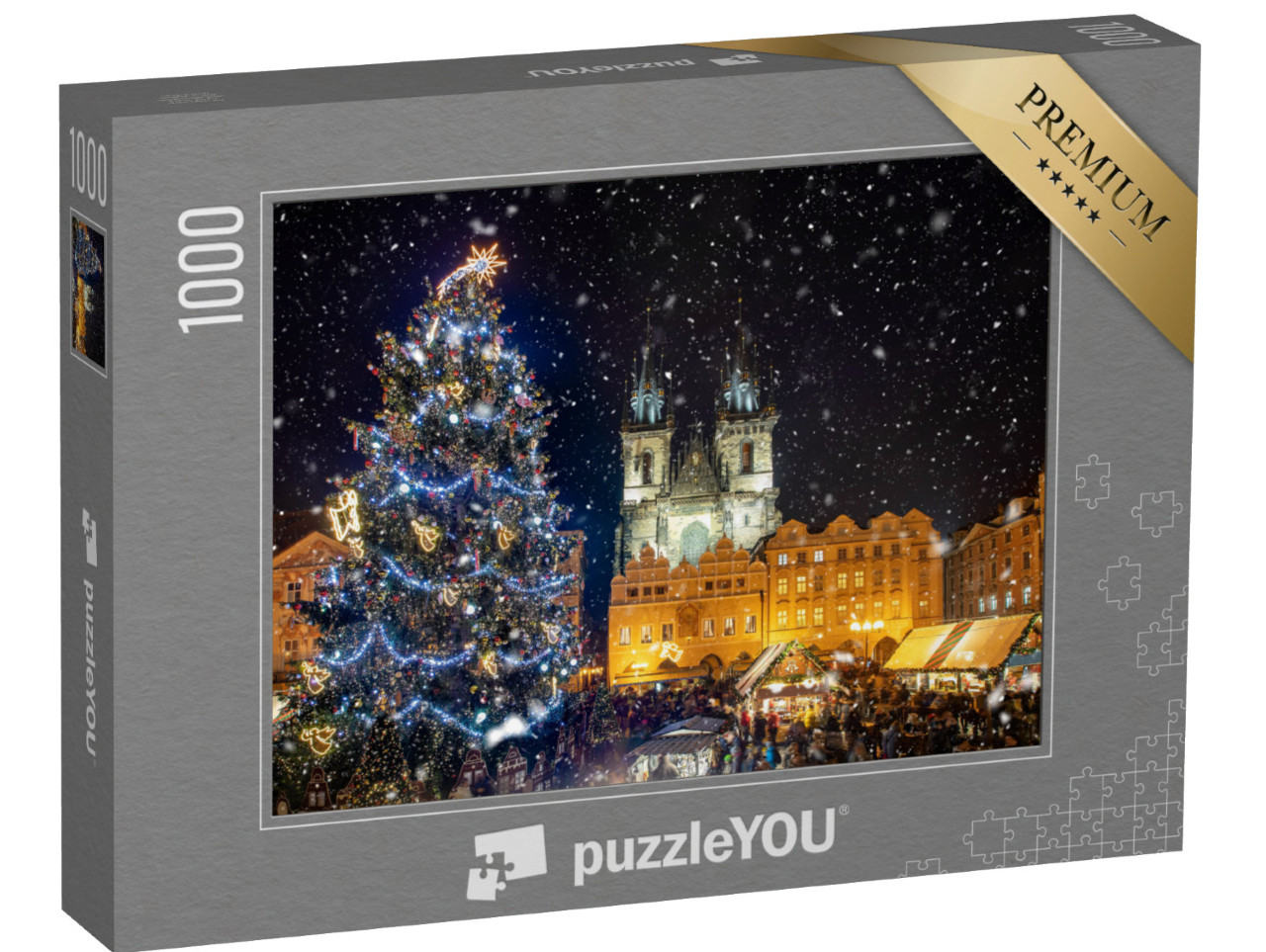 puzzle 1000 dílků „Krásný pohled na Staroměstské náměstí s vánočními trhy, noční Praha“