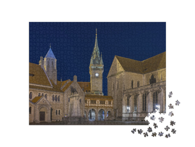 puzzle 1000 dílků „Burgplatz v Braunschweigu večer“