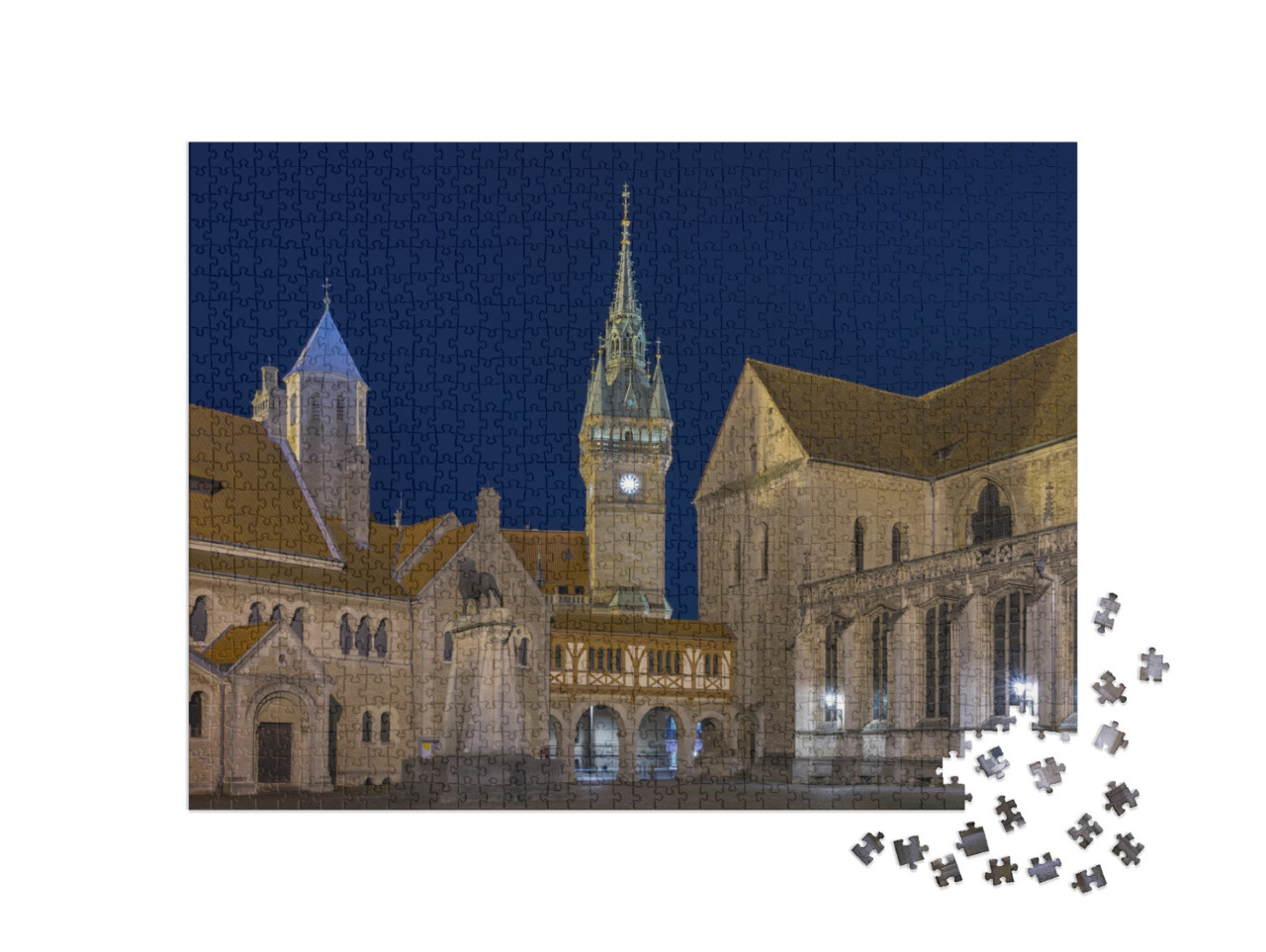 puzzle 1000 dílků „Burgplatz v Braunschweigu večer“