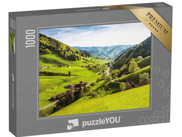 puzzle 1000 dílků „Panorama z Münstertalu na podzim, Schwarzwald“