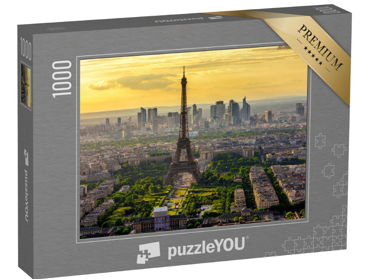 puzzle 1000 dílků „Panorama Paříže s Eiffelovou věží při západu slunce“