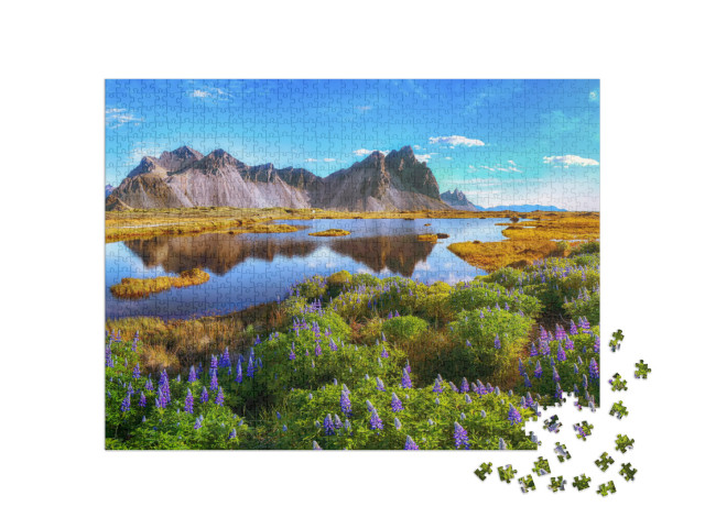 puzzle 1000 dílků „Malebný a divoký: mys Stokksnes, Vestrahorn, Island“