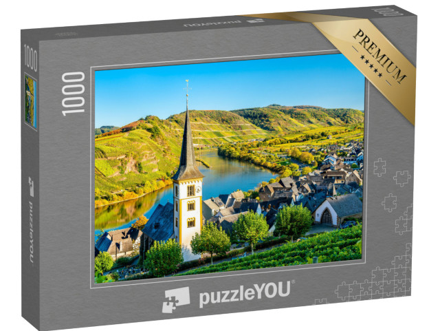 puzzle 1000 dílků „Kostel svatého Vavřince v ohbí Mosely, Bremm, Porýní-Falc, Německo“