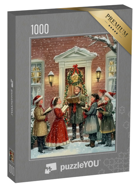 puzzle 1000 dílků „Vánoční sbor zpívá koledy na Štědrý den“