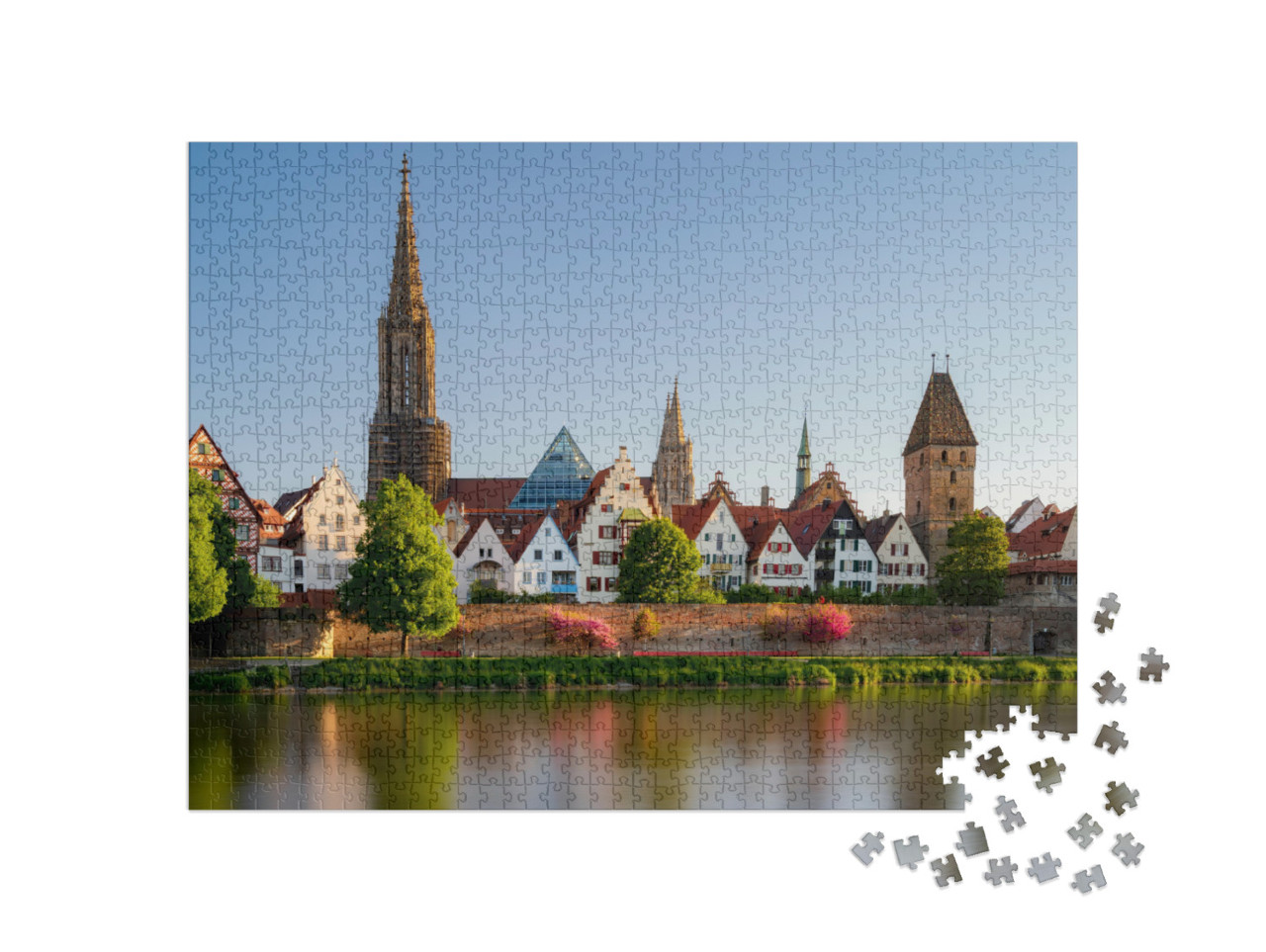 puzzle 1000 dílků „Pohled z Neu-Ulmu na Ulm na Dunaji“