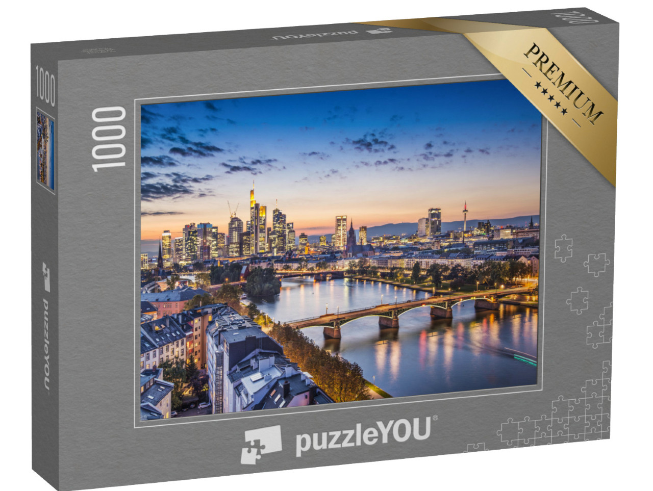 puzzle 1000 dílků „Večerní atmosféra nad Frankfurtem nad Mohanem, Německo“