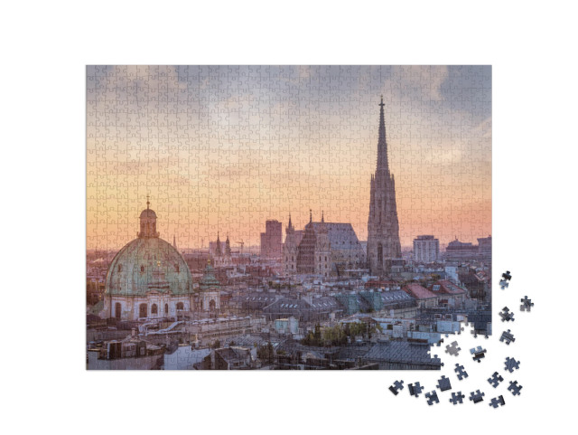 puzzle 1000 dílků „Panorama Vídně s katedrálou svatého Štěpána, Rakousko“