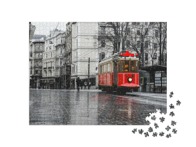 puzzle 1000 dílků „Nostalgická červená tramvaj v Istanbulu“