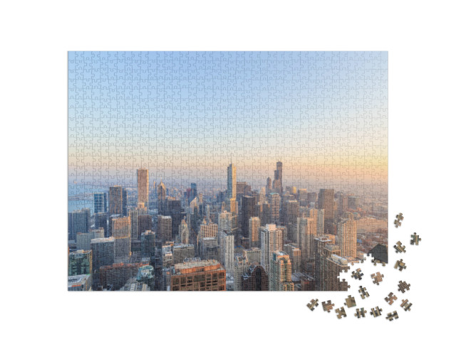 puzzle 1000 dílků „Letecký pohled na Chicago při západu slunce“
