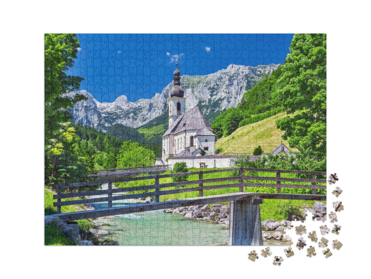 puzzle 1000 dílků XXL „Malebná horská krajina: Svatý Šebestián v obci Ramsau“