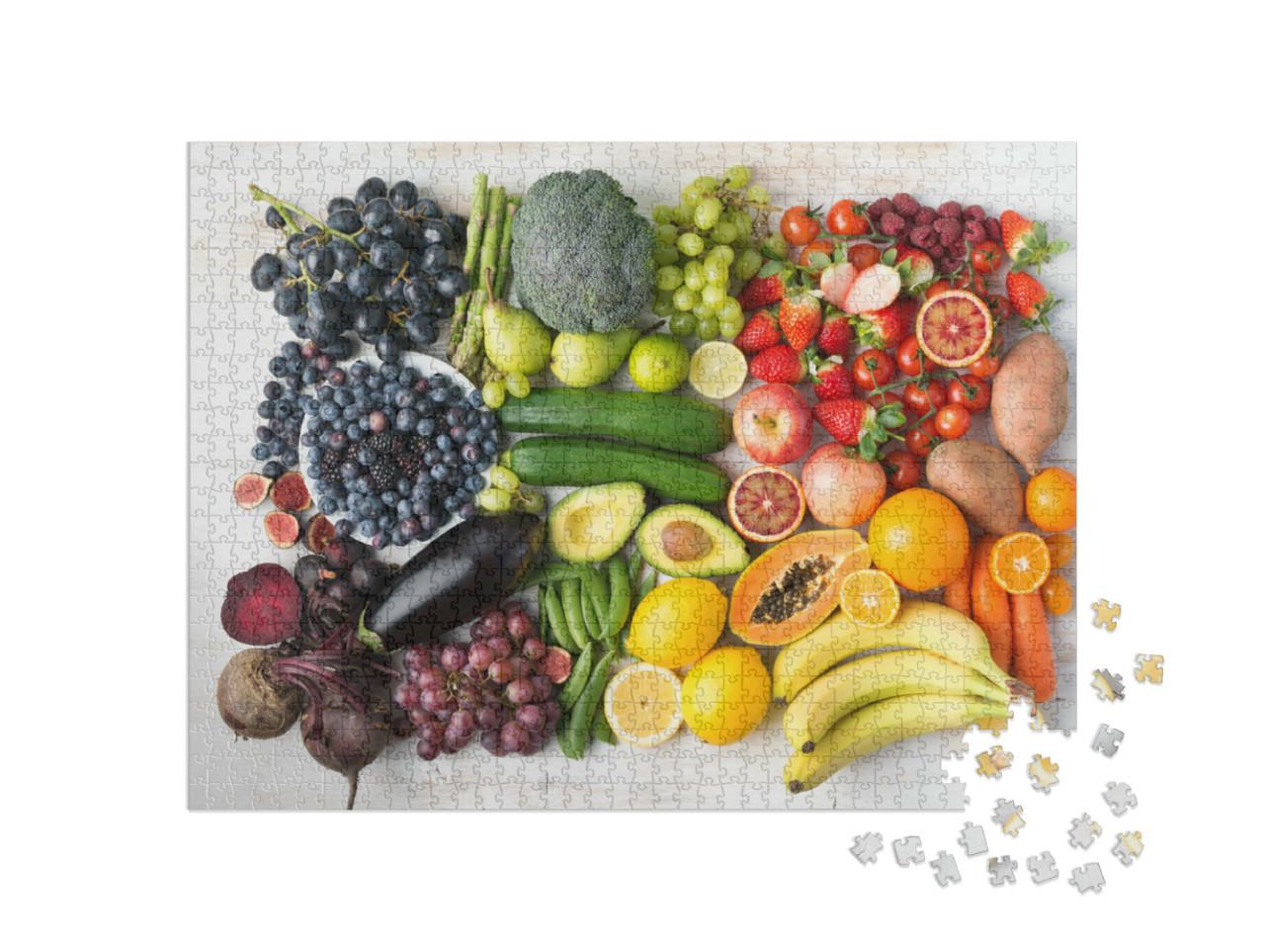 puzzle 1000 dílků „Sortiment ovoce a zeleniny v barvách duhy“