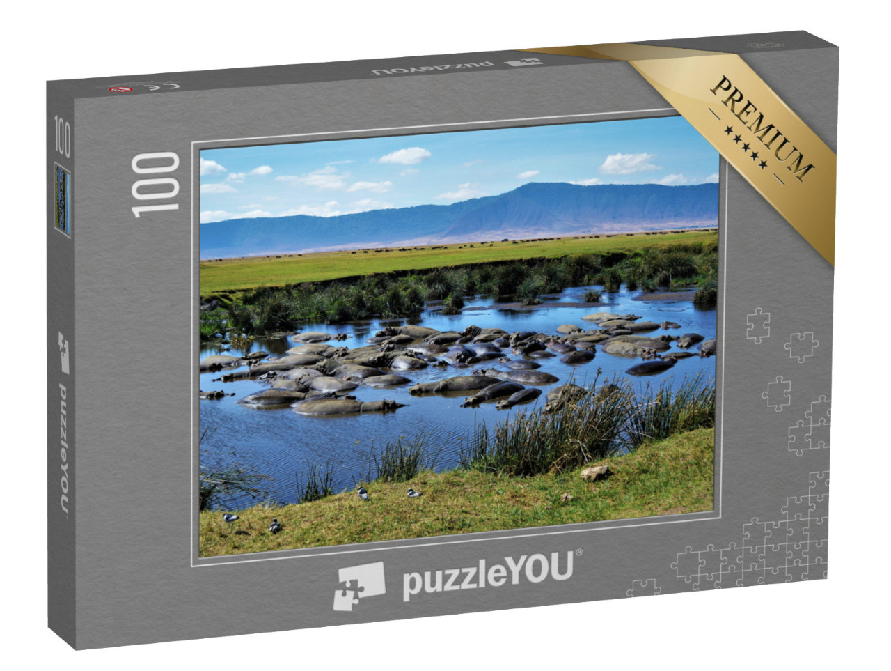puzzle 100 dílků „Hroší kotlina, kráter Ngorongoro, Tanzanie“