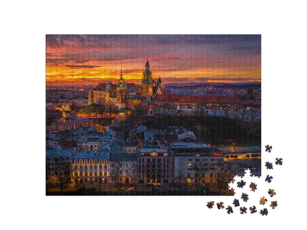puzzle 1000 dílků „Svítání nad hradem Wawel, Krakov, Polsko“