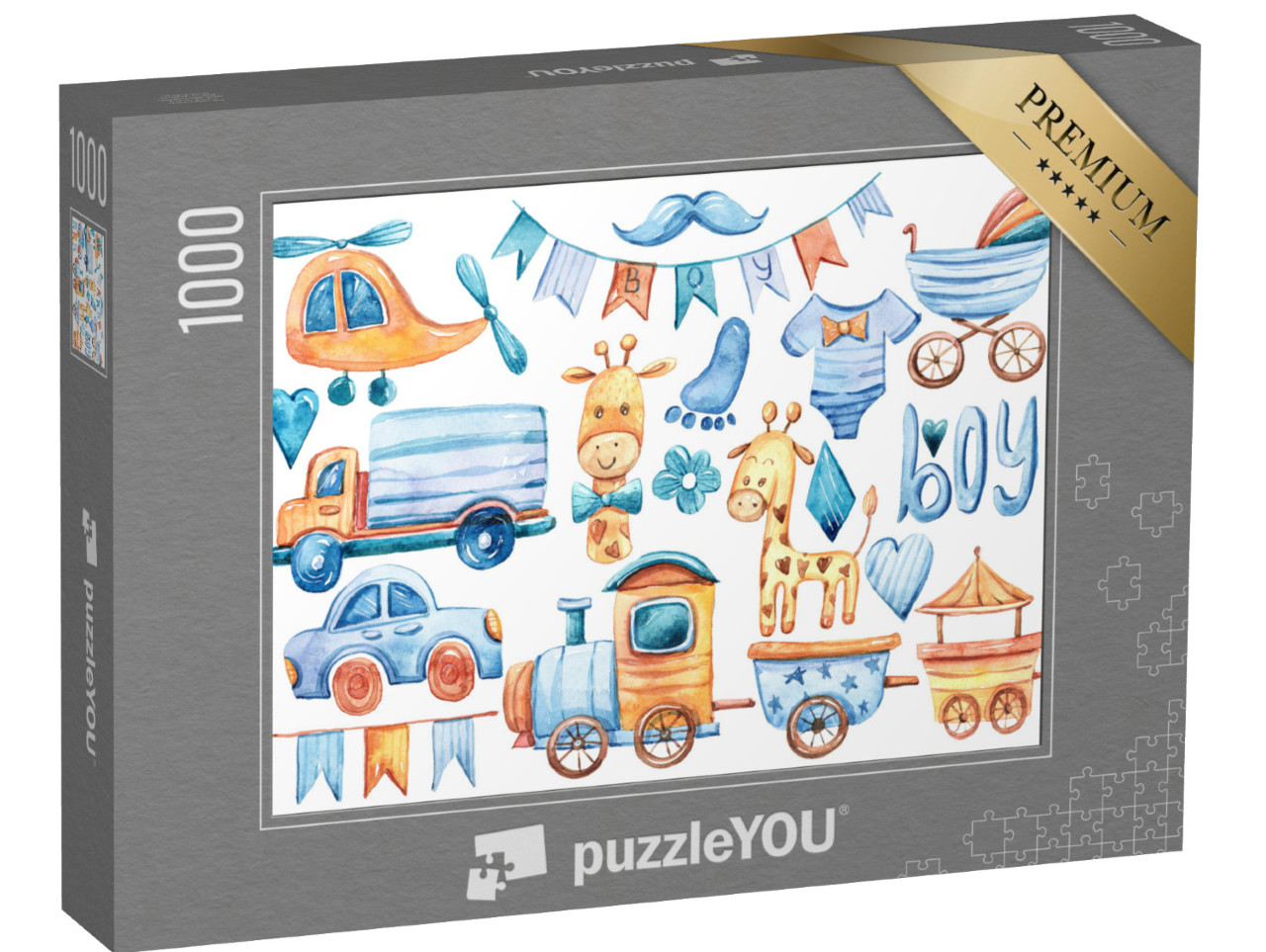 puzzle 1000 dílků „Je to sbírka akvarelů pro chlapce. Roztomilé barevné il“