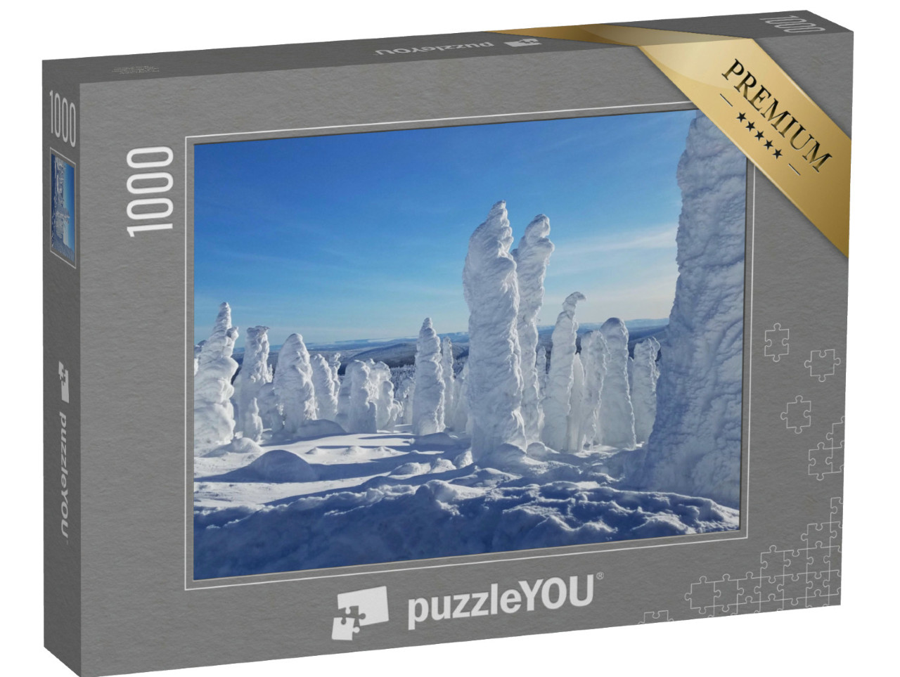 puzzle 1000 dílků „Neobvyklé zasněžené stromové lesy v polární oblasti, Aljaška“