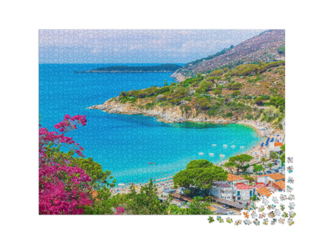 puzzle 2000 dílků „Pohled na pláž v Cavoli, ostrov Elba, Toskánsko, Itálie“