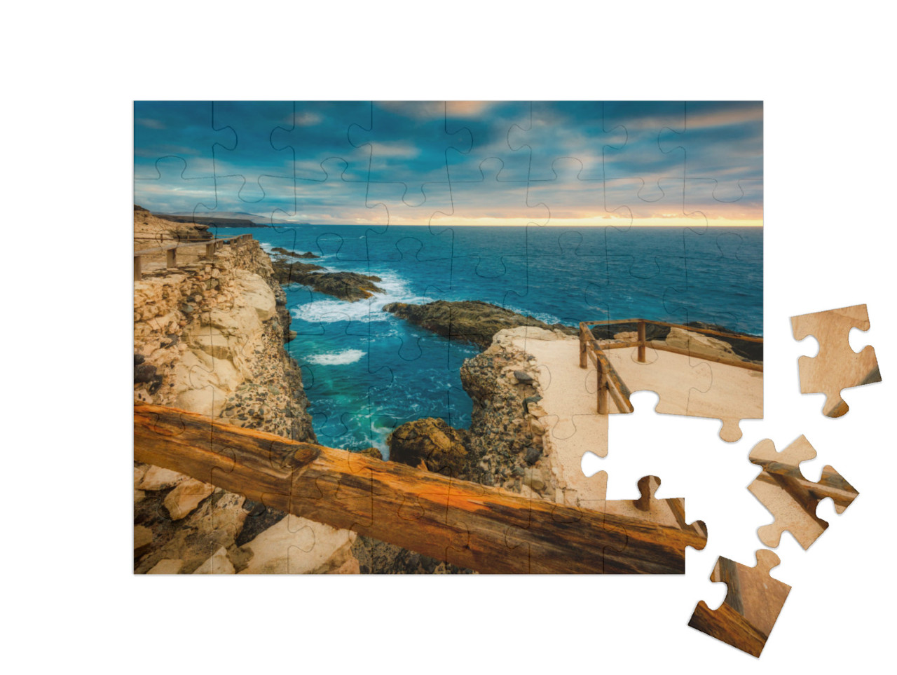 puzzle 48 dílků „Pláž Ajuy Fuerteventura při západu slunce“
